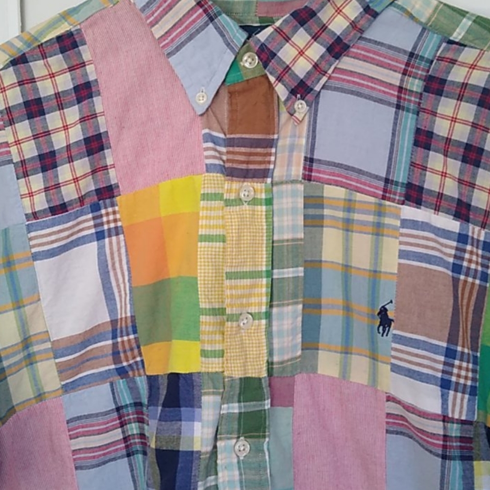 Ralph Lauren polo Madras shirt large short sleeve